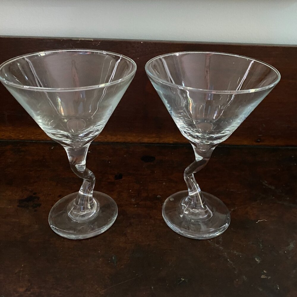 Funky Martini or Wine Glasses set of 2 Z stem zigzag clear glass
